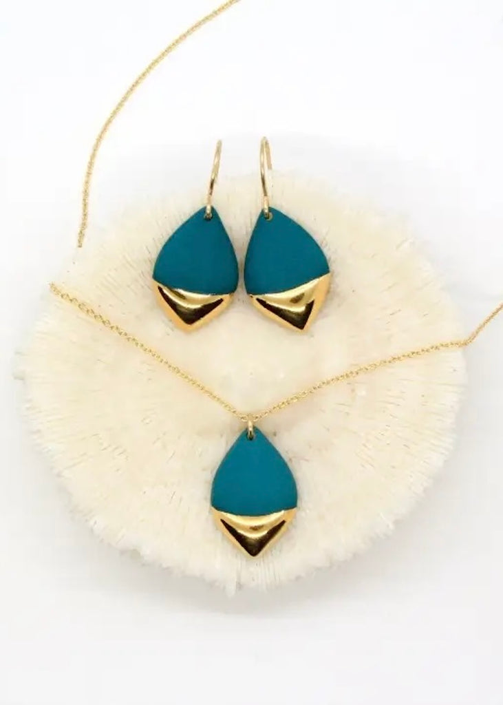 Mier Luo | Gold Dipped Marquise Necklace Teal