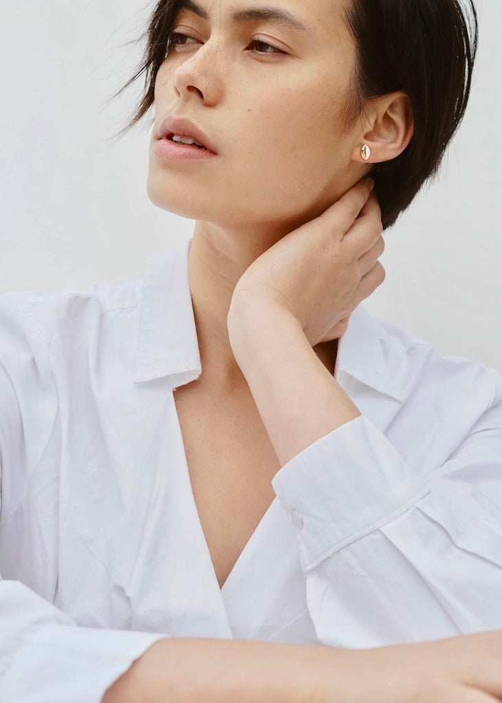 Mier Luo | Gold Dipped Marquise Studs White
