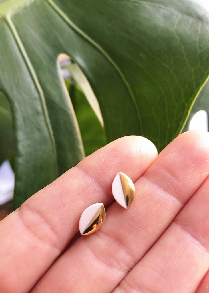 Mier Luo | Gold Dipped Marquise Studs White