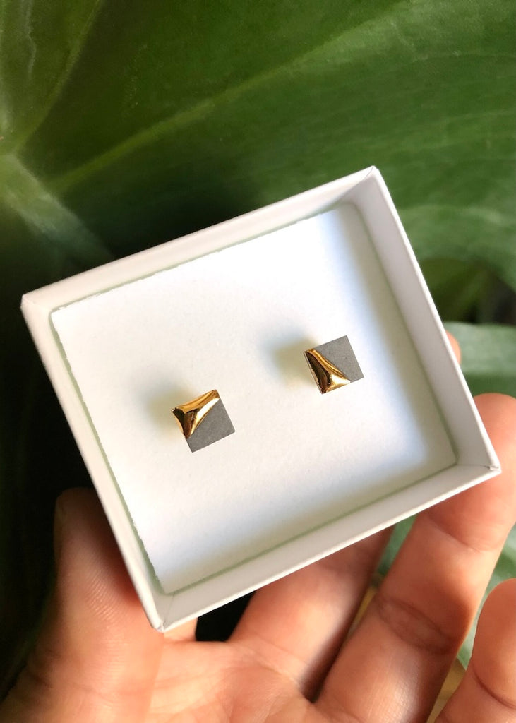 Mier Luo | Gold Dipped Square Studs Grey