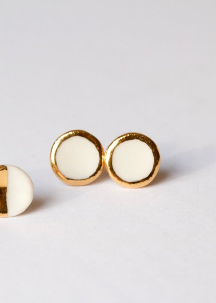 Mier Luo | Gold Rimmed Circle Studs White