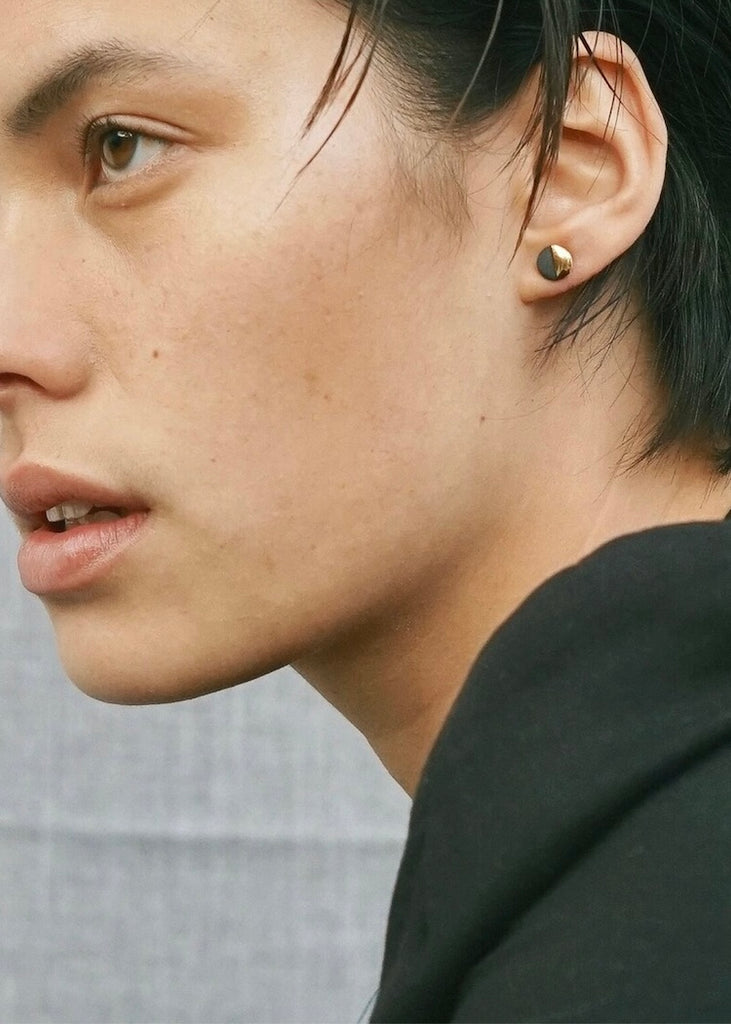 Mier Luo | Large Gold Dipped Flat Circle Studs Black