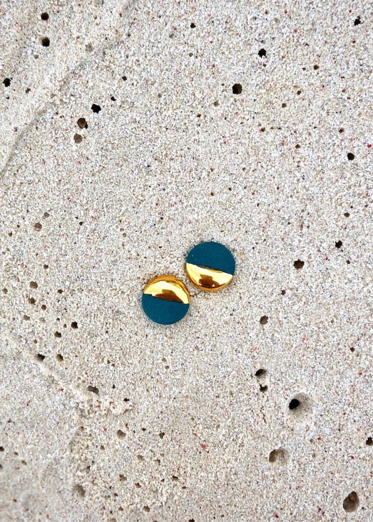 Mier Luo | Large Gold Dipped Flat Circle Studs teal