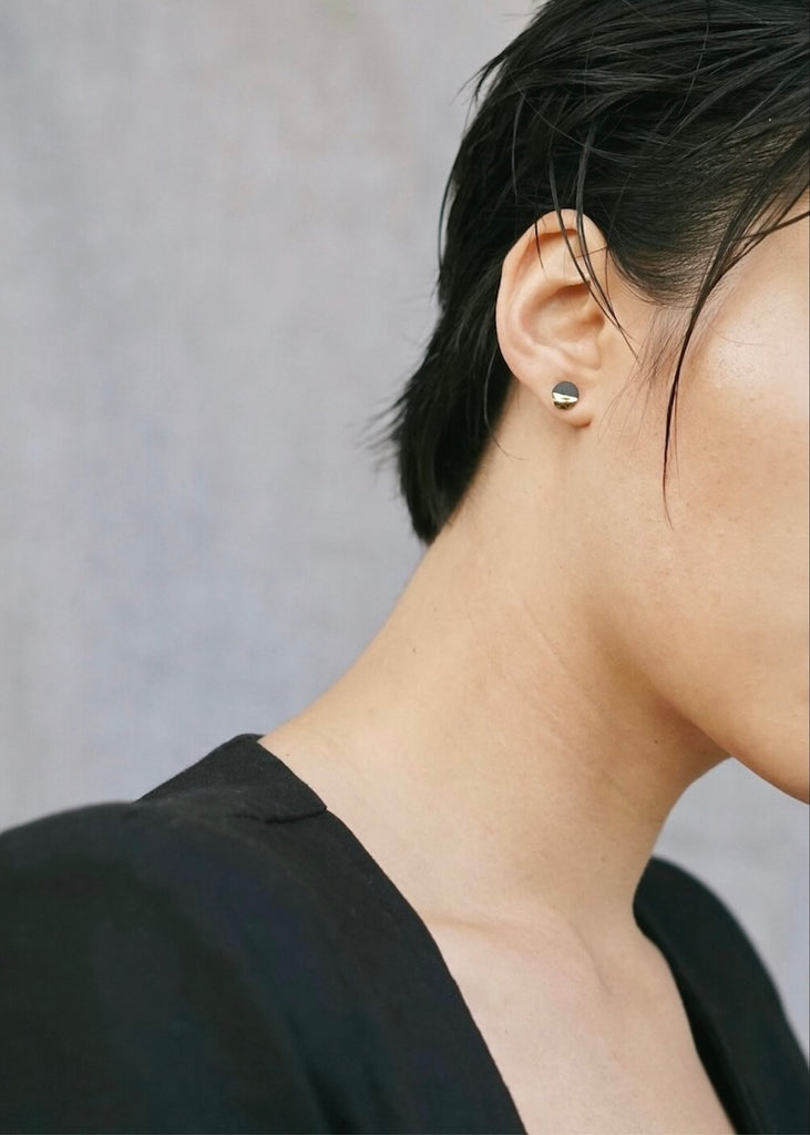 Mier Luo | Small Gold Dipped Flat Circle Studs Black
