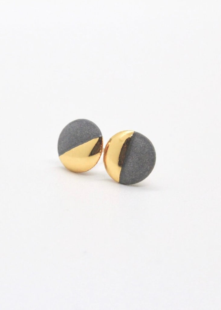 Mier Luo | Small Gold Dipped Flat Circle Studs grey
