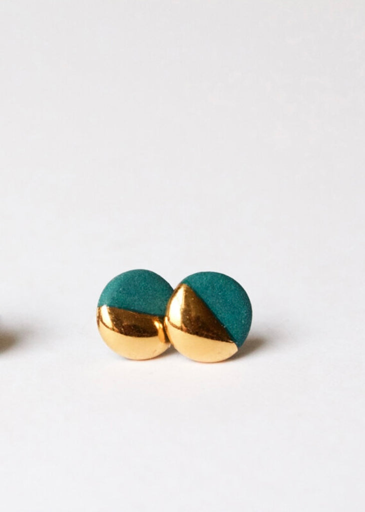 Mier Luo | Small Gold Dipped Flat Circle Studs Teal