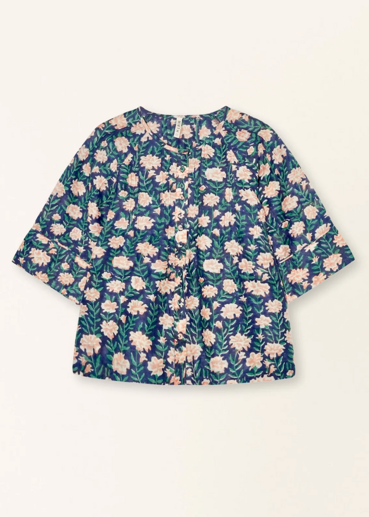 Mirth | Kerala Short Sleeved Blouse | Midnight Pink Carnation