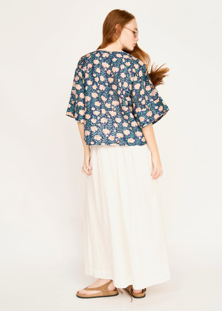 Kerala Short Sleeved Blouse in Midnight Pink Carnation