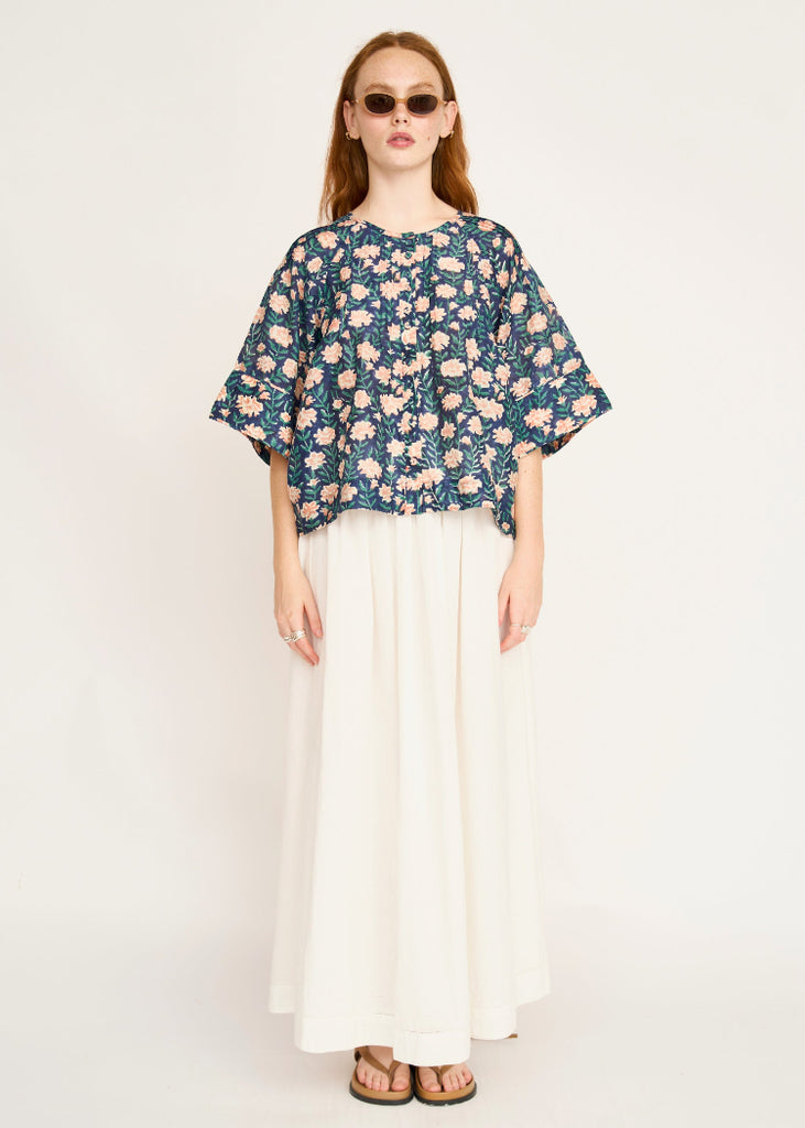Kerala Short Sleeved Blouse in Midnight Pink Carnation