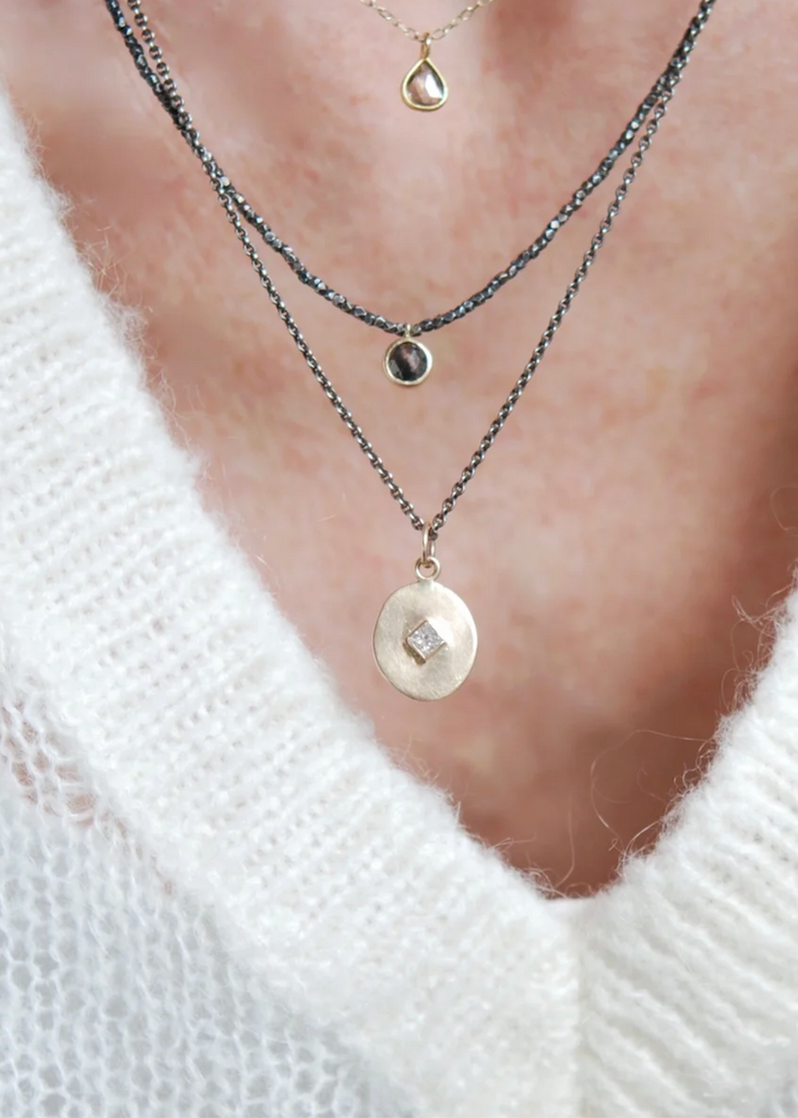 Monica Riley | Gold Oval Disc + Diamond Necklace