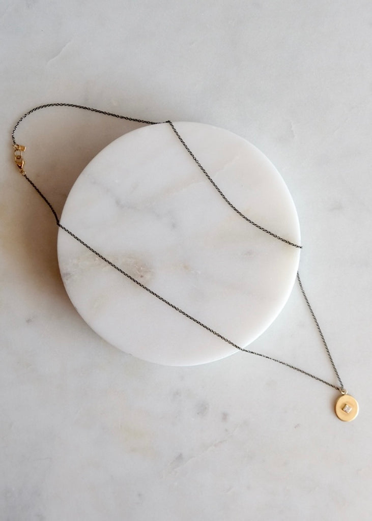 Monica Riley | Gold Oval Disc + Diamond Necklace