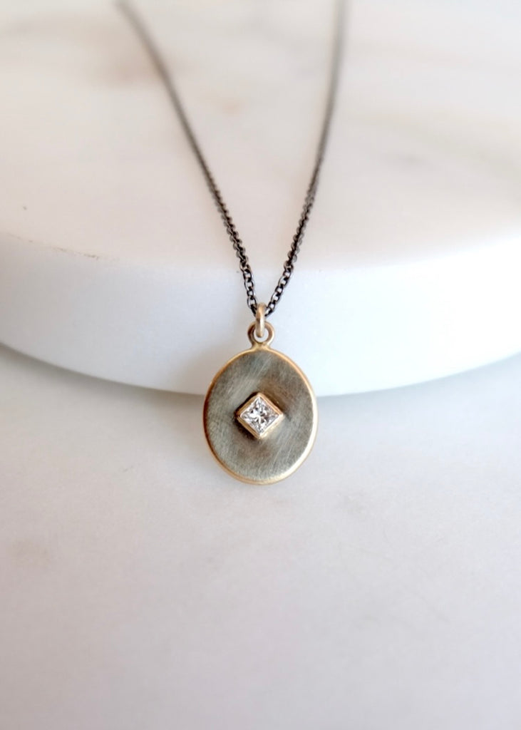 Monica Riley | Gold Oval Disc + Diamond Necklace