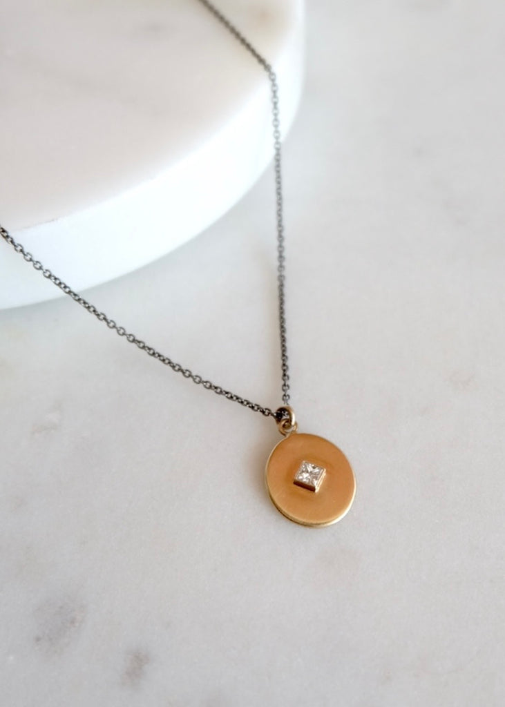 Monica Riley | Gold Oval Disc + Diamond Necklace