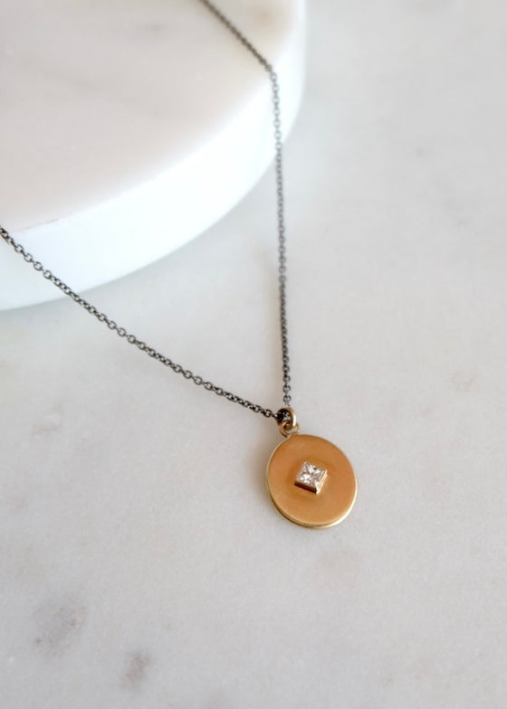 Monica Riley | Gold Oval Disc + Diamond Necklace