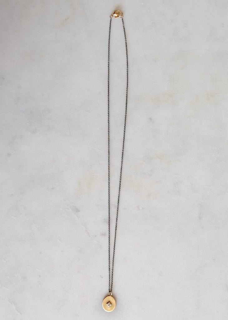 Monica Riley | Gold Oval Disc + Diamond Necklace