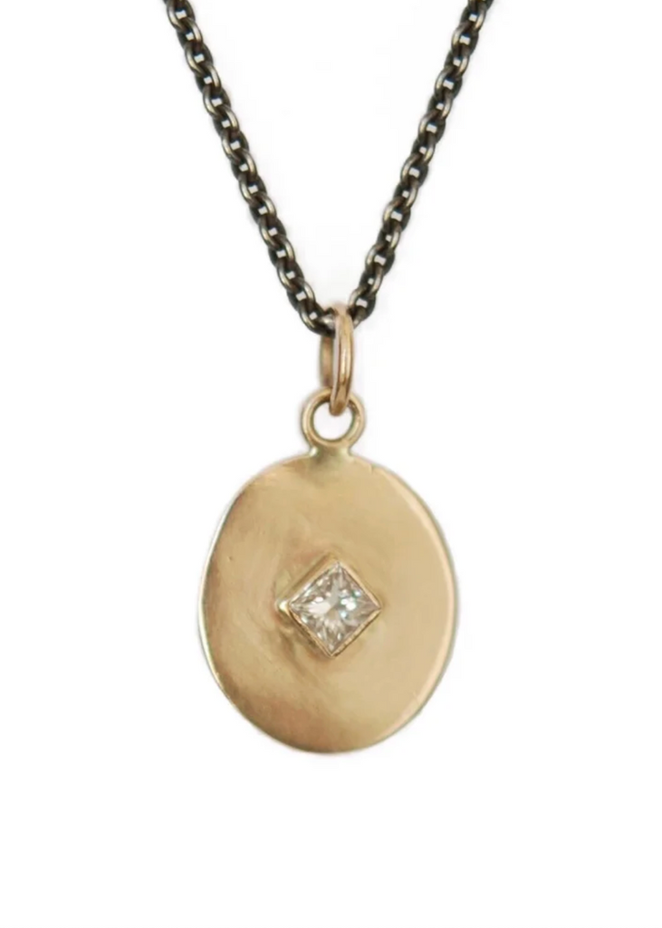 Monica Riley | Gold Oval Disc + Diamond Necklace