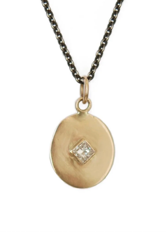 Monica Riley | Gold Oval Disc + Diamond Necklace