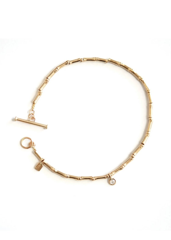 Monica Riley | Gold Tube Bead + Diamond Bracelet with Toggle Clasp