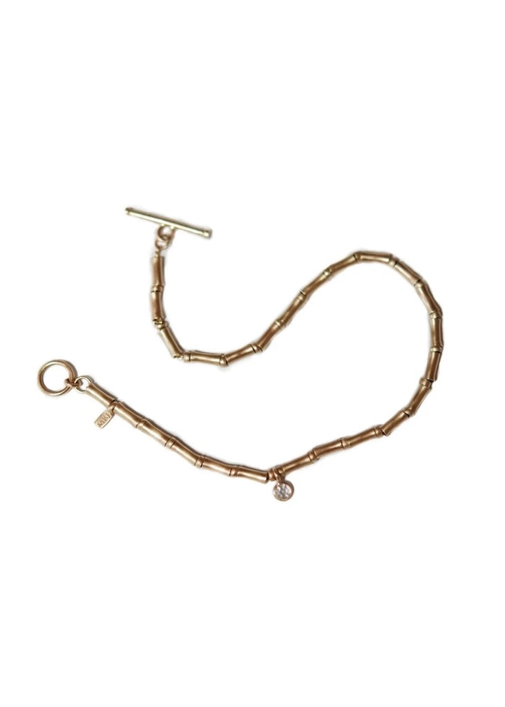 Monica Riley | Gold Tube Bead + Diamond Bracelet with Toggle Clasp