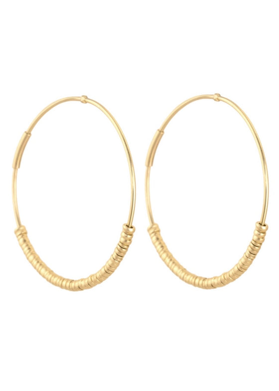 Monica Riley | Large Gold Bead Wire Hoop Earring