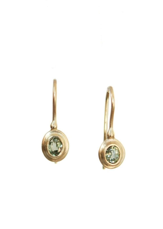 Monica Riley | Oval Green Sapphire Wire Earrings