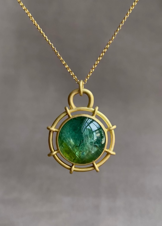 Monika Krol | Round Ombre Green Tourmaline Helm Pendant