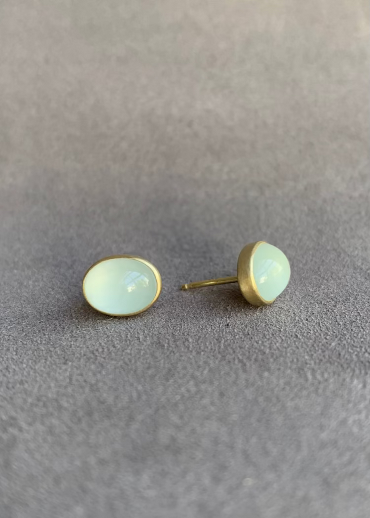 Monika Krol | Oval Milky Aquamarine Cabochon Stud Earrings