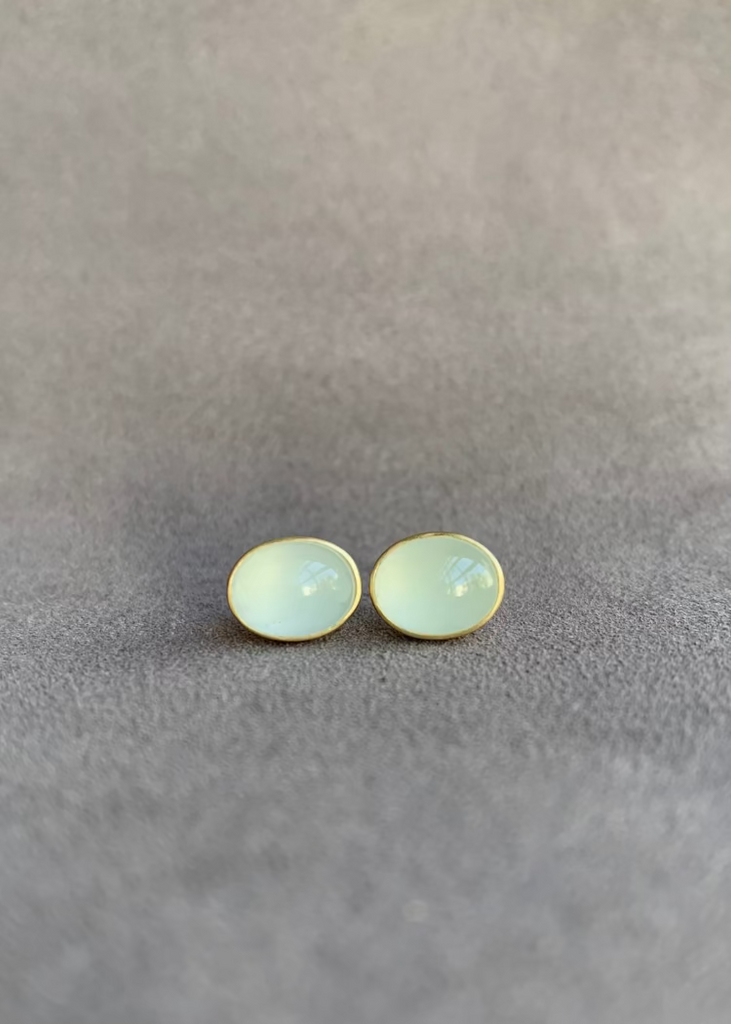 Monika Krol | Oval Milky Aquamarine Cabochon Stud Earrings