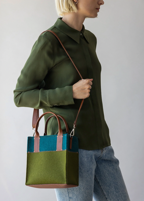 Moss + Kombu Felt + Sienna Leather Jaunt Mini Tote