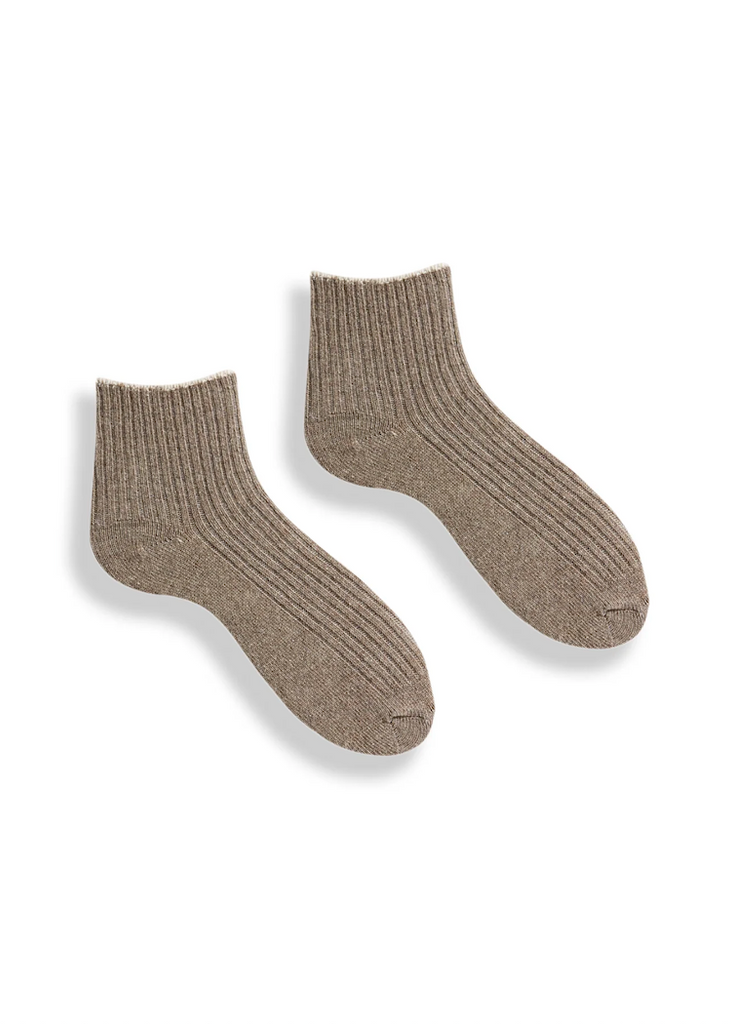 Lisa b. | Tipped Rib Wool Cashmere Shortie Socks - Mushroom