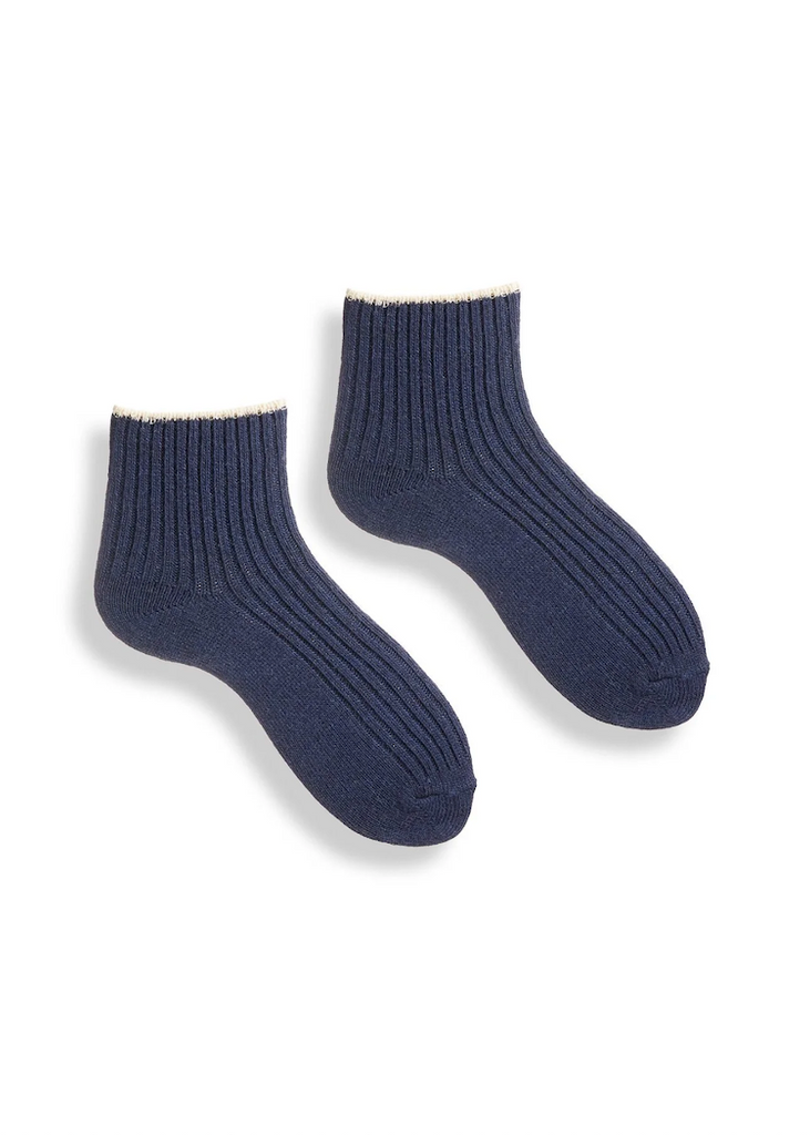Lisa b. | Tipped Rib Wool Cashmere Shortie Socks - Navy