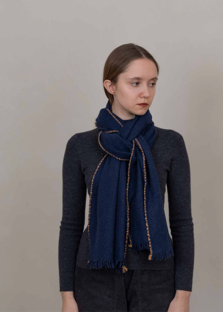 Oats + Rice | Weaver Cashmere Scarf | Navy