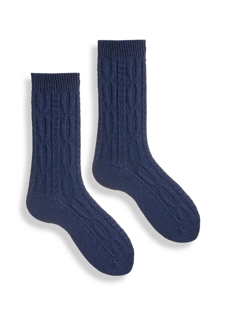 Lisa b. | Cable Wool Cashmere Crew Sock Navy