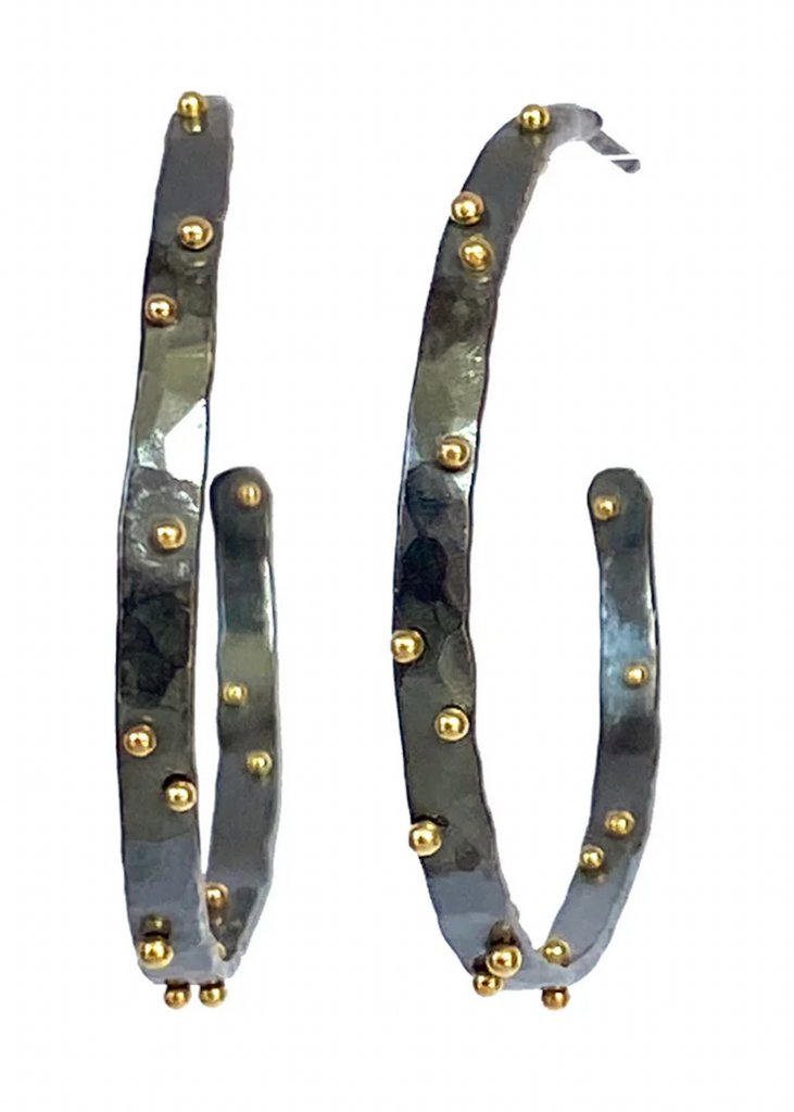 Nikki Nation | Large Oxidized Planished Dot Hoops