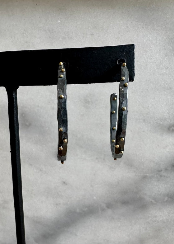 Nikki Nation | Oxidized Planished Dot Hoops