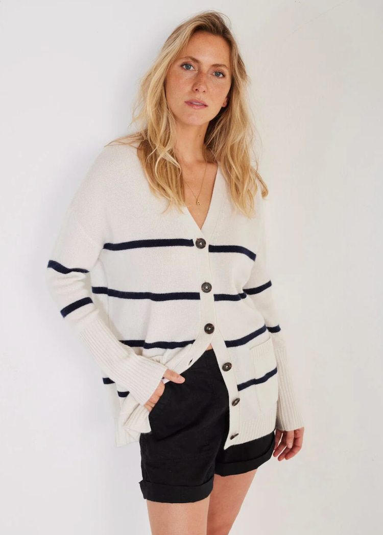 Not Monday | Campbell Cashmere Cardigan | Ivory Stripe - The