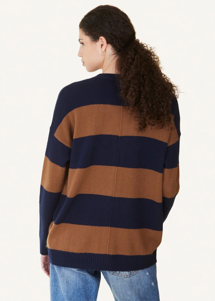 Not Monday | Campbell Cashmere Cardigan | Navy Rugby Stripe