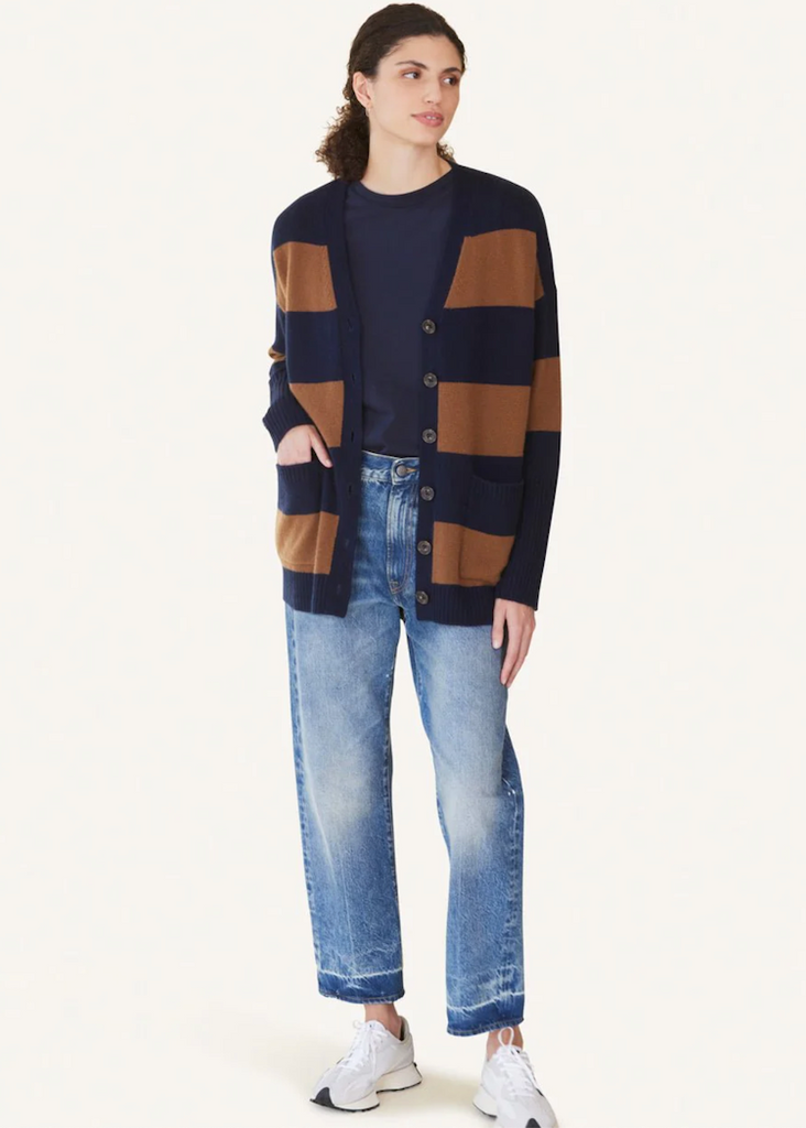 Not Monday | Campbell Cashmere Cardigan | Navy Rugby Stripe