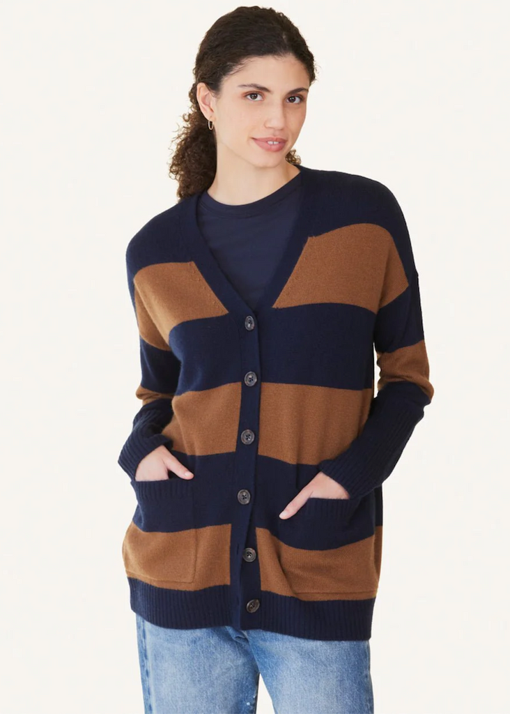 Not Monday | Campbell Cashmere Cardigan | Navy Rugby Stripe