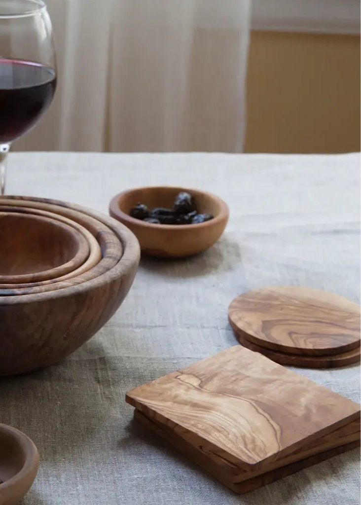 Olive Wood Square Coasters | Set of 4