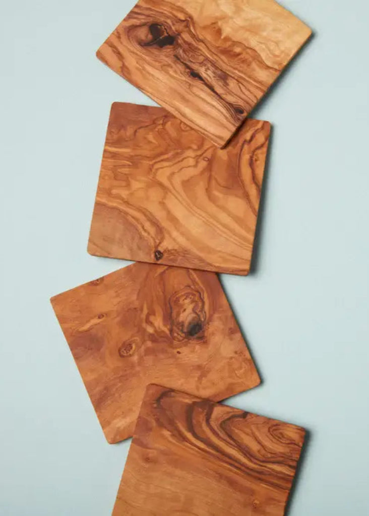 Olive Wood Square Coasters | Set of 4