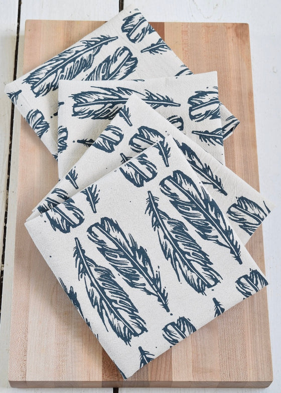 Organic Cotton Napkins | Block Feather in Navy Blue | Set of 4