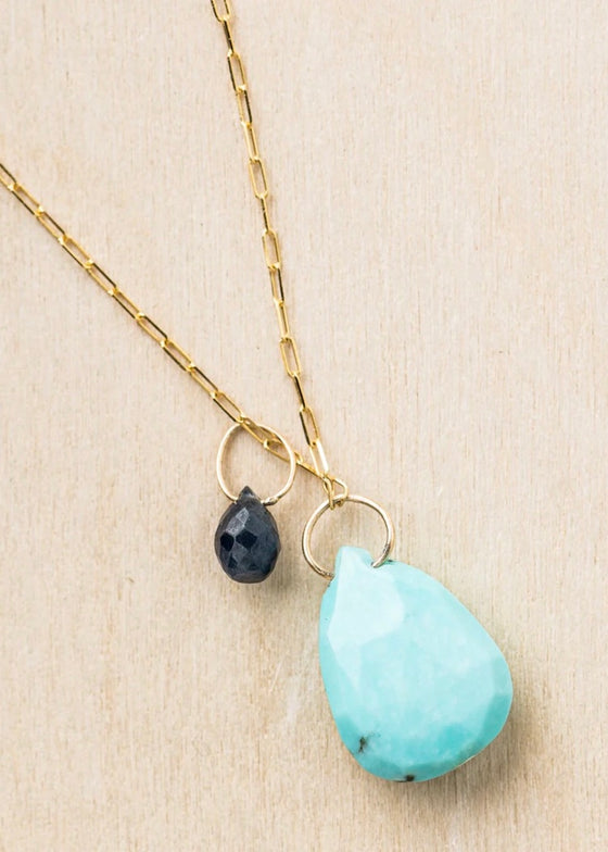 Original Hardware | Turquoise + Burma Sapphire Necklace | 14k Cable Chain