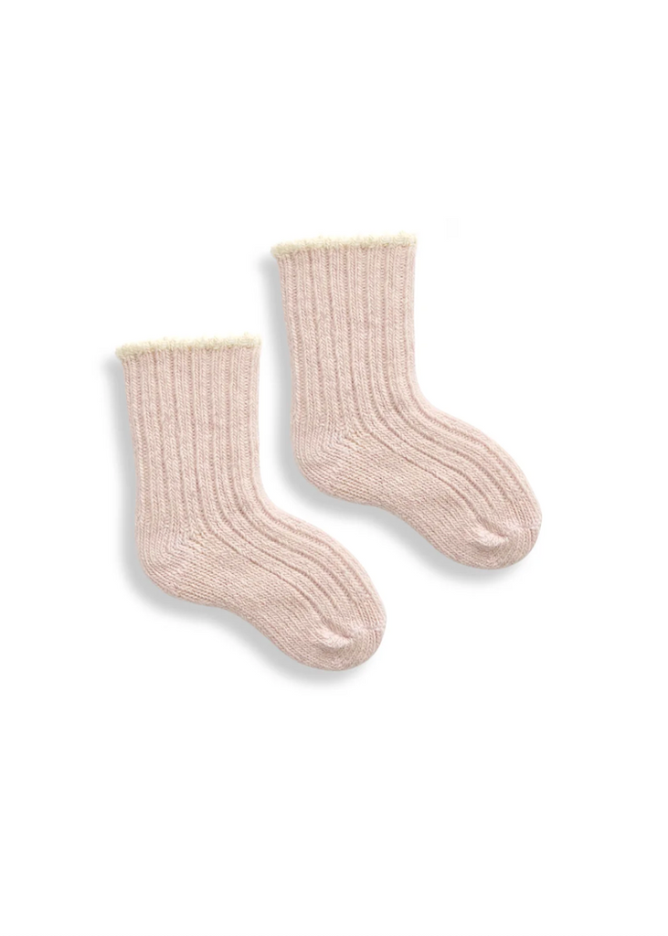 Lisa b. | Baby Tipped Rib Wool Cashmere Socks | Pale Pink