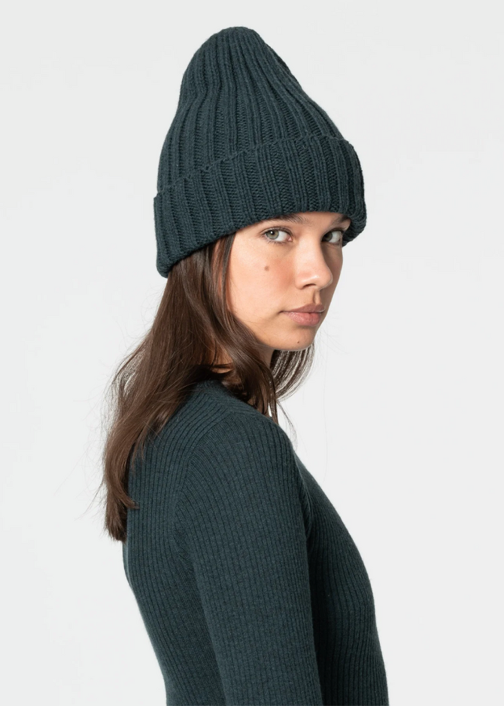 Dinadi | Merino Handknit Thick Rib Hat | Peacock Green
