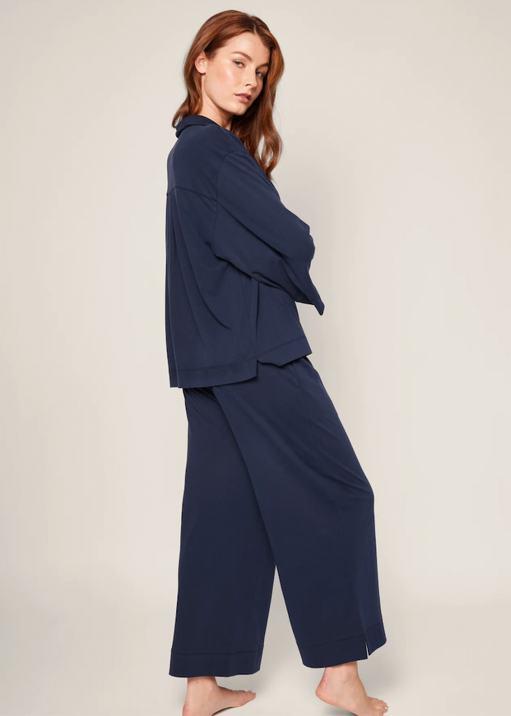 Petite Plume | Olivia Wide Leg Pajama Set in Navy