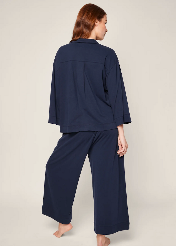 Petite Plume | Olivia Wide Leg Pajama Set in Navy