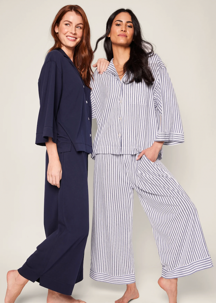 Petite Plume | Olivia Wide Leg Pajama Set in Navy
