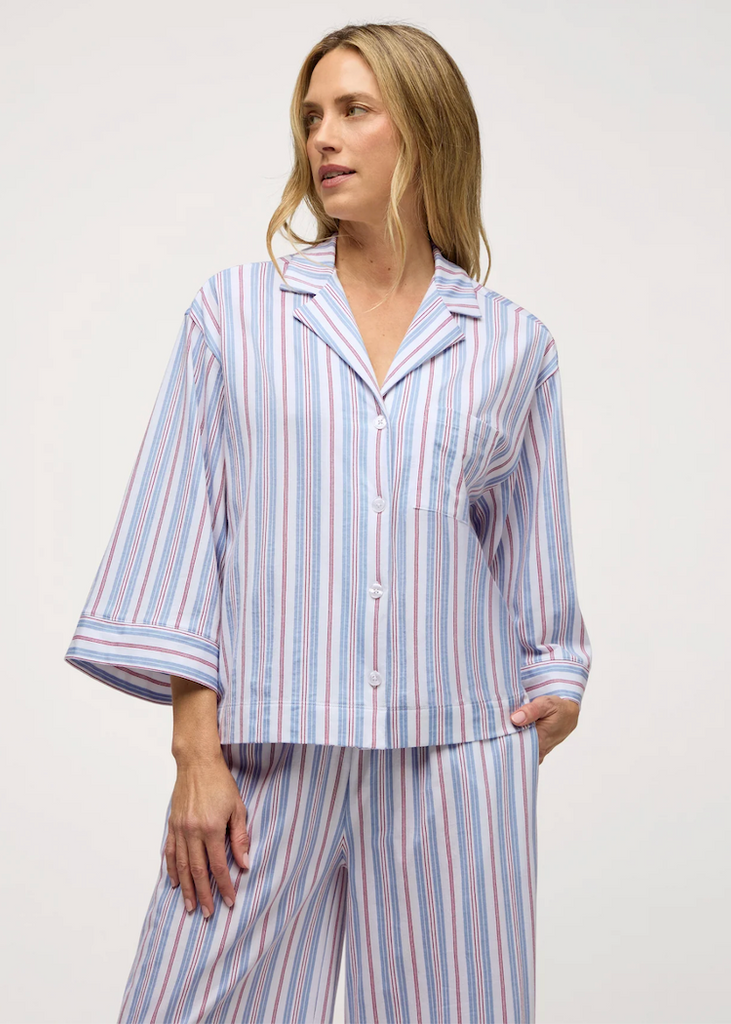 Olivia Wide Leg Lightweight Pima Pajama Set in Vintage French Stripes