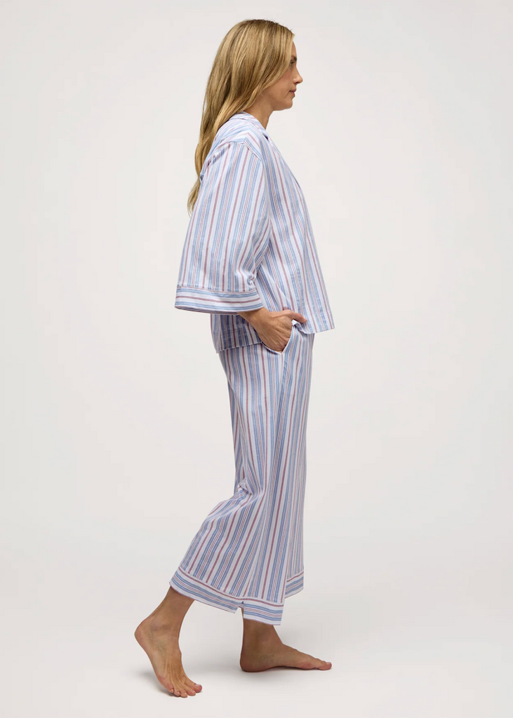 Olivia Wide Leg Lightweight Pima Pajama Set in Vintage French Stripes